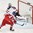 PARIS, FRANCE - MAY 5: Canada's Calvin Pickard #31 makes a toe save on Czech Republic's Jan Kovar #43 during preliminary round action at the 2017 IIHF Ice Hockey World Championship. (Photo by Matt Zambonin/HHOF-IIHF Images)